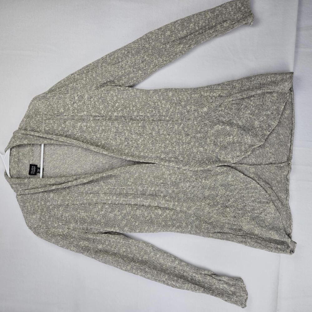 Eileen Fisher Open-Front Cardigan Knit Linen Blend Cream & Grey Drape Size XL
